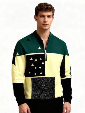 Men’s Geometric Design Half-Zip Pullover Sweatshirt Size 3XL